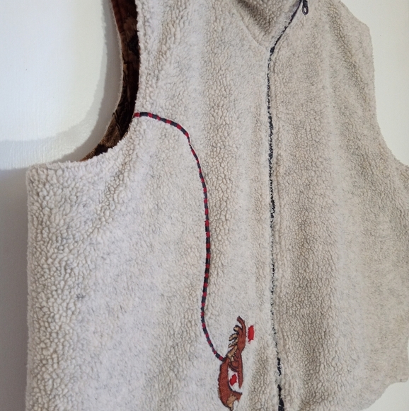 Blair Hickory reversible tapestry/fleece zip up vest w/ Southwestern patch work - Picture 7 of 10
